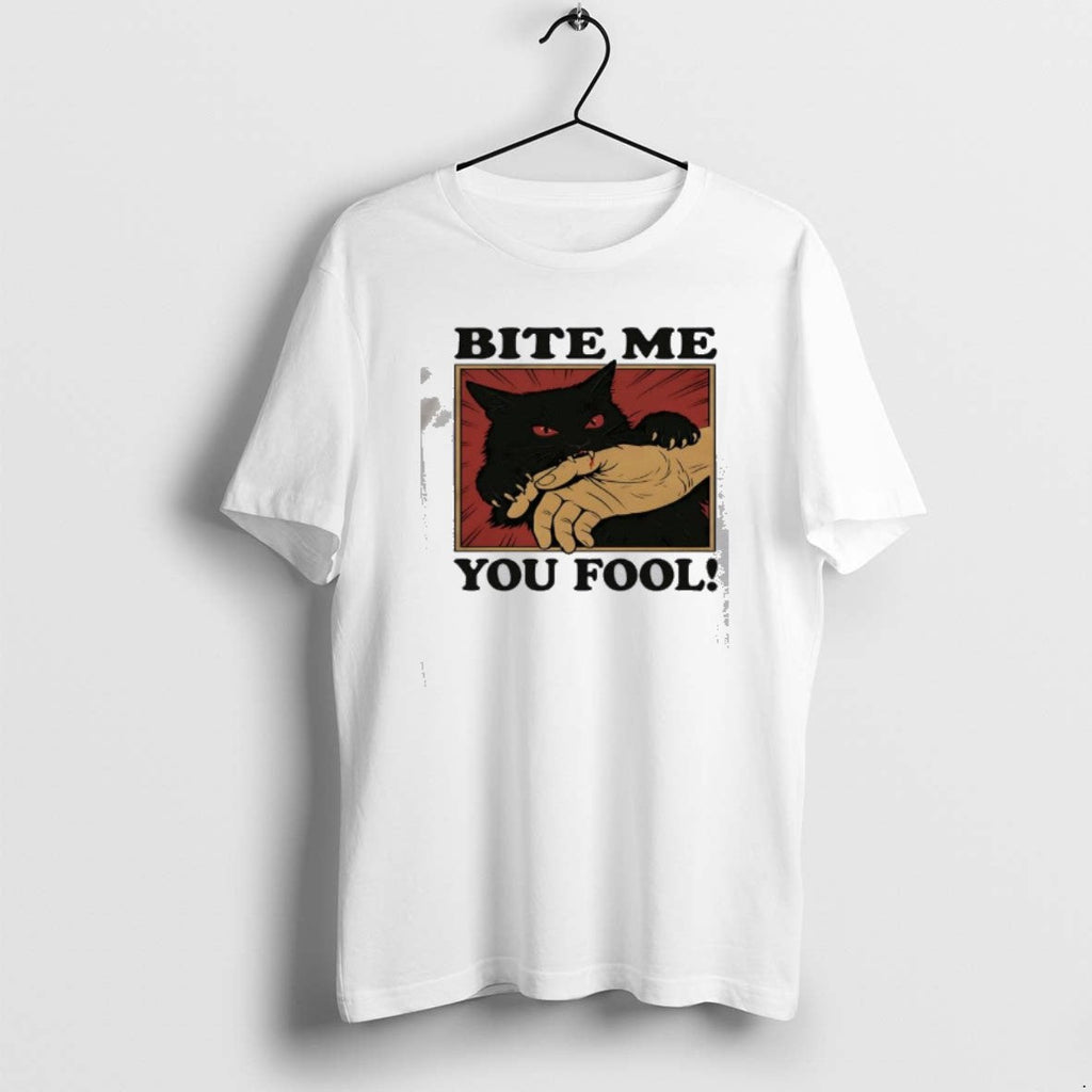 Official Biting Black Cat Bite Me You Fool - Adult & Kids T-Shirts, Sweatshirts & Hoodies apparel design preview 1