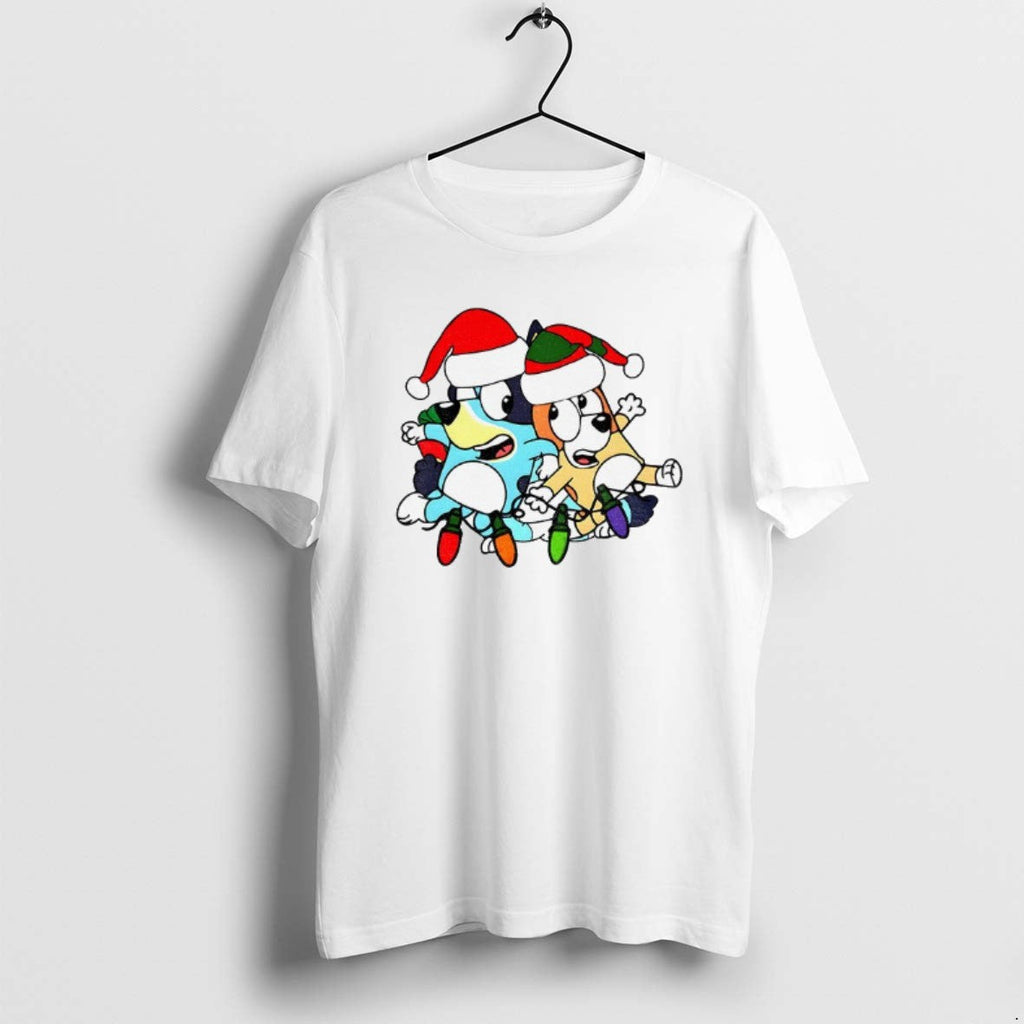 Official Bluey And Bingo Santa Hat Christmas Lights - Adult & Kids T-Shirts, Sweatshirts & Hoodies apparel design preview 1