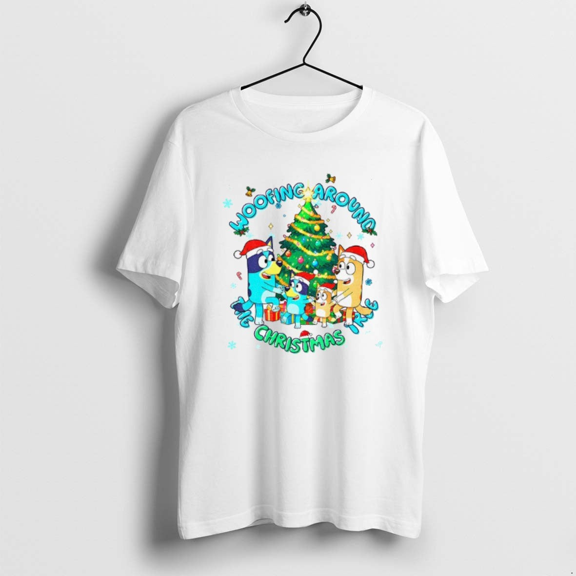 Official Bluey Family Santa Hat Woofing Around The - Adult & Kids T-Shirts, Sweatshirts & Hoodies apparel design preview 1