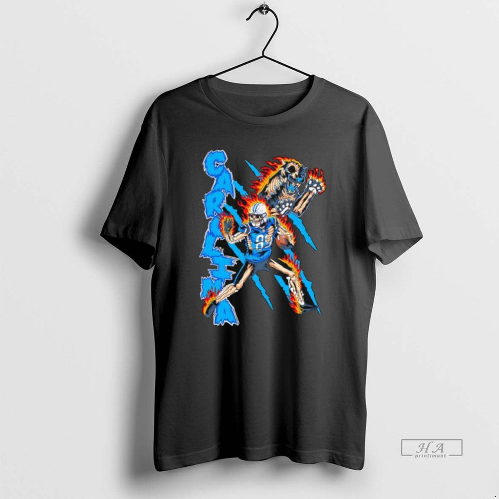 Official Carolina Panthers Skeleton Player 88 On Fire - Adult & Kids T-Shirts, Sweatshirts & Hoodies apparel design preview 1