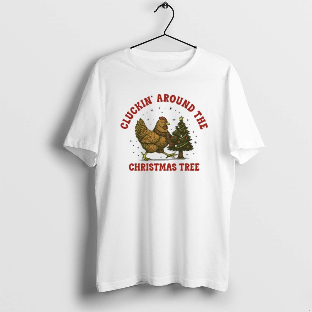 Official Chicken Cluckin Around The Christmas Tree - Adult & Kids T-Shirts, Sweatshirts & Hoodies apparel design preview 1