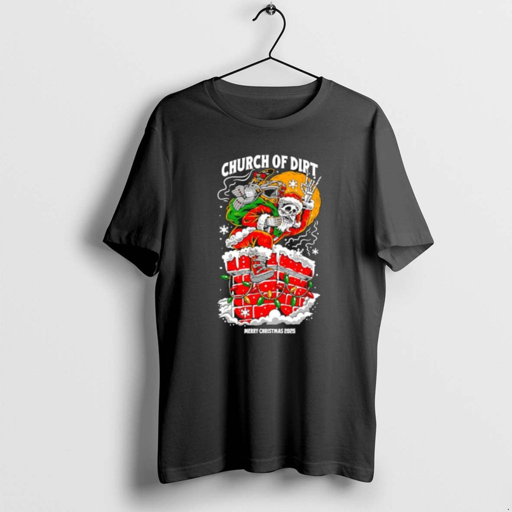 Official Church Of Dirt Skeletal Santa Claus Merry - Adult & Kids T-Shirts, Sweatshirts & Hoodies apparel design preview 1