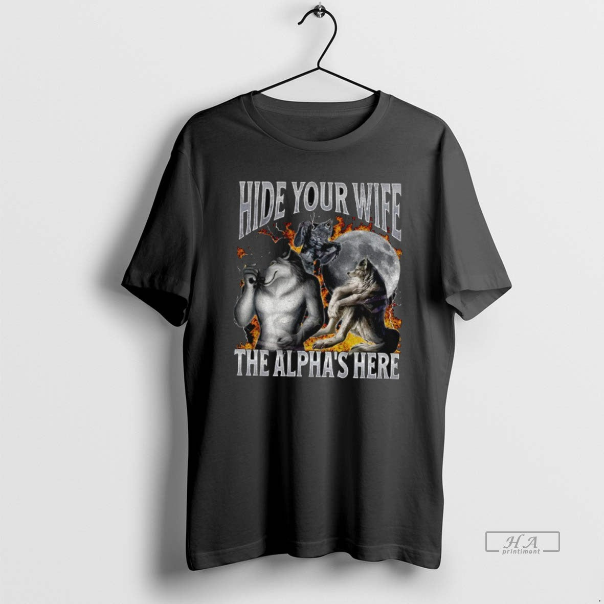 Official Funny Werewolf Hide Your Wife The Alpha Is - Adult & Kids T-Shirts, Sweatshirts & Hoodies apparel design preview 1