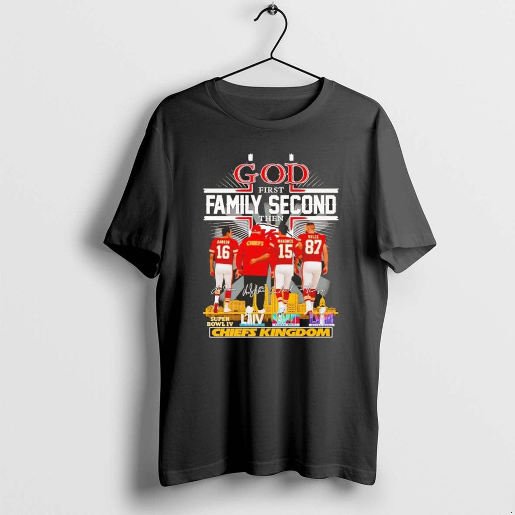 Official God First Family Second Then Chiefs Kingdom - Adult & Kids T-Shirts, Sweatshirts & Hoodies apparel design preview 1