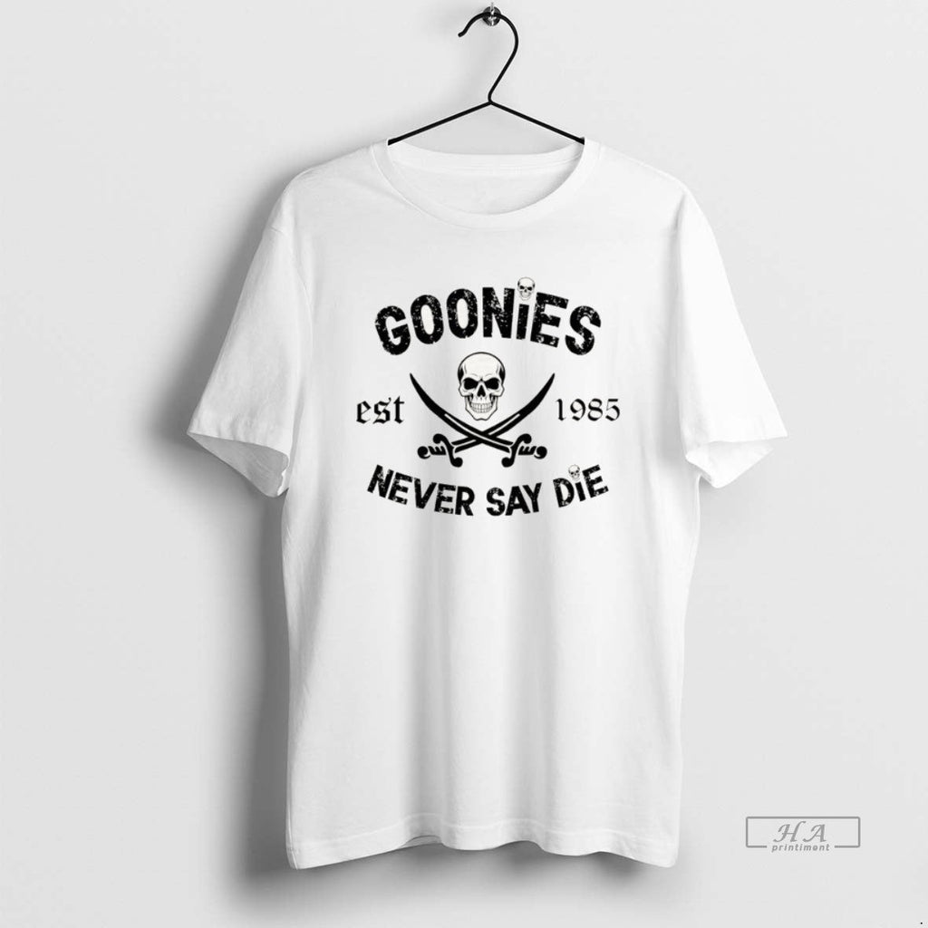 Official Goonies Never Say Die Est 1985 - Adult & Kids T-Shirts, Sweatshirts & Hoodies apparel design preview 1
