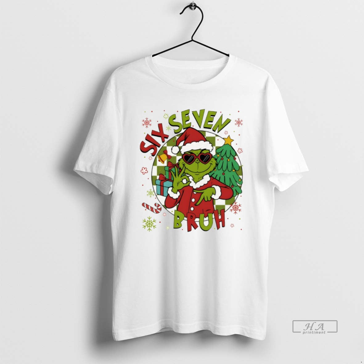 Official Grinch Santa Hat Six Seven Bruh Merry - Adult & Kids T-Shirts, Sweatshirts & Hoodies apparel design preview 1