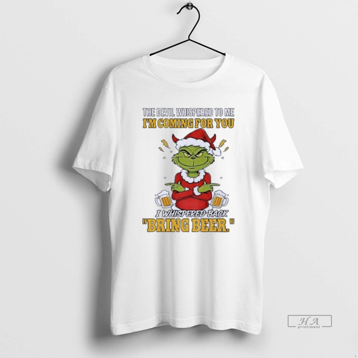 Official Grinch Santa The Devil Whispered To Me Im - Adult & Kids T-Shirts, Sweatshirts & Hoodies apparel design preview 1