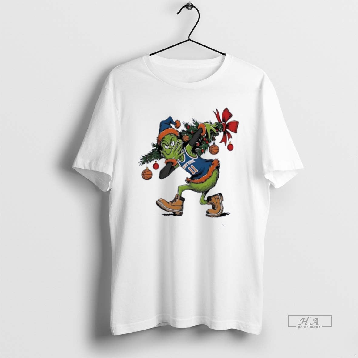 Official Grinch X Jalen Brunson 3 Point Celebration - Adult & Kids T-Shirts, Sweatshirts & Hoodies apparel design preview 1