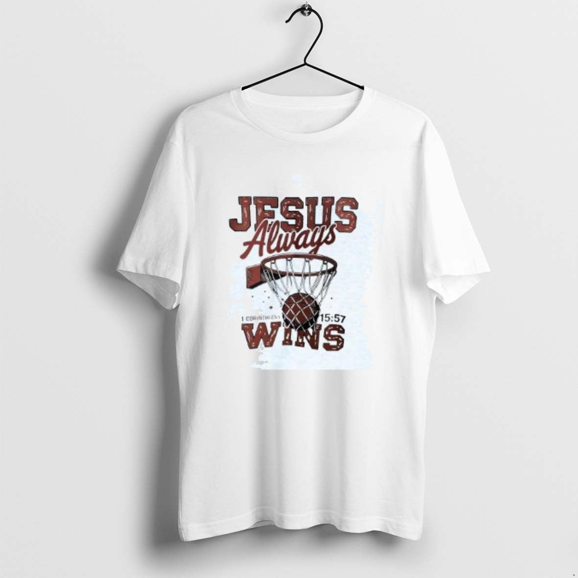 Official Jesus Always Wins 1 Corinthians Basketball - Adult & Kids T-Shirts, Sweatshirts & Hoodies apparel design preview 1