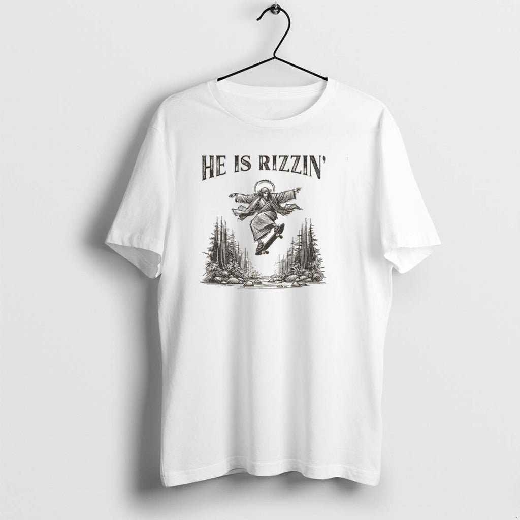 Official Jesus Skateboarding He Is Rizzin Vintage - Adult & Kids T-Shirts, Sweatshirts & Hoodies apparel design preview 1
