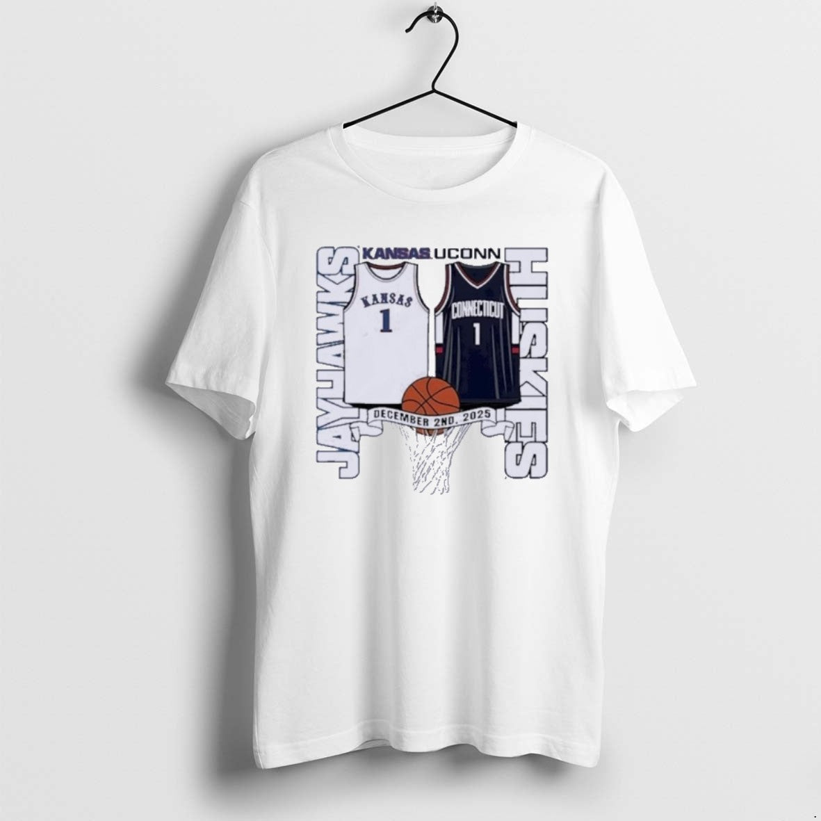 Official Kansas Jayhawks Vs Uconn Huskies Basketball - Adult & Kids T-Shirts, Sweatshirts & Hoodies apparel design preview 1