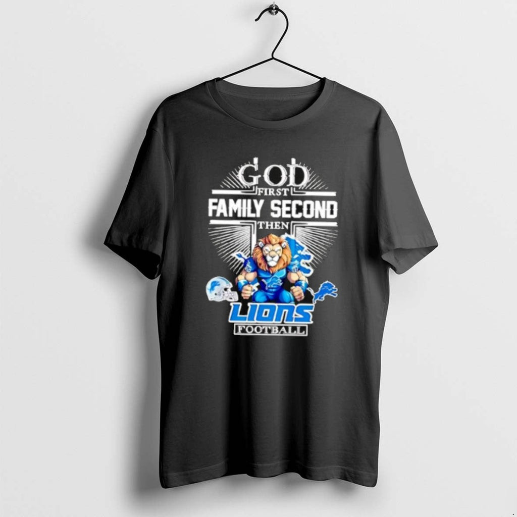 Official Mascot Of Detroit Lions God First Family - Adult & Kids T-Shirts, Sweatshirts & Hoodies apparel design preview 1