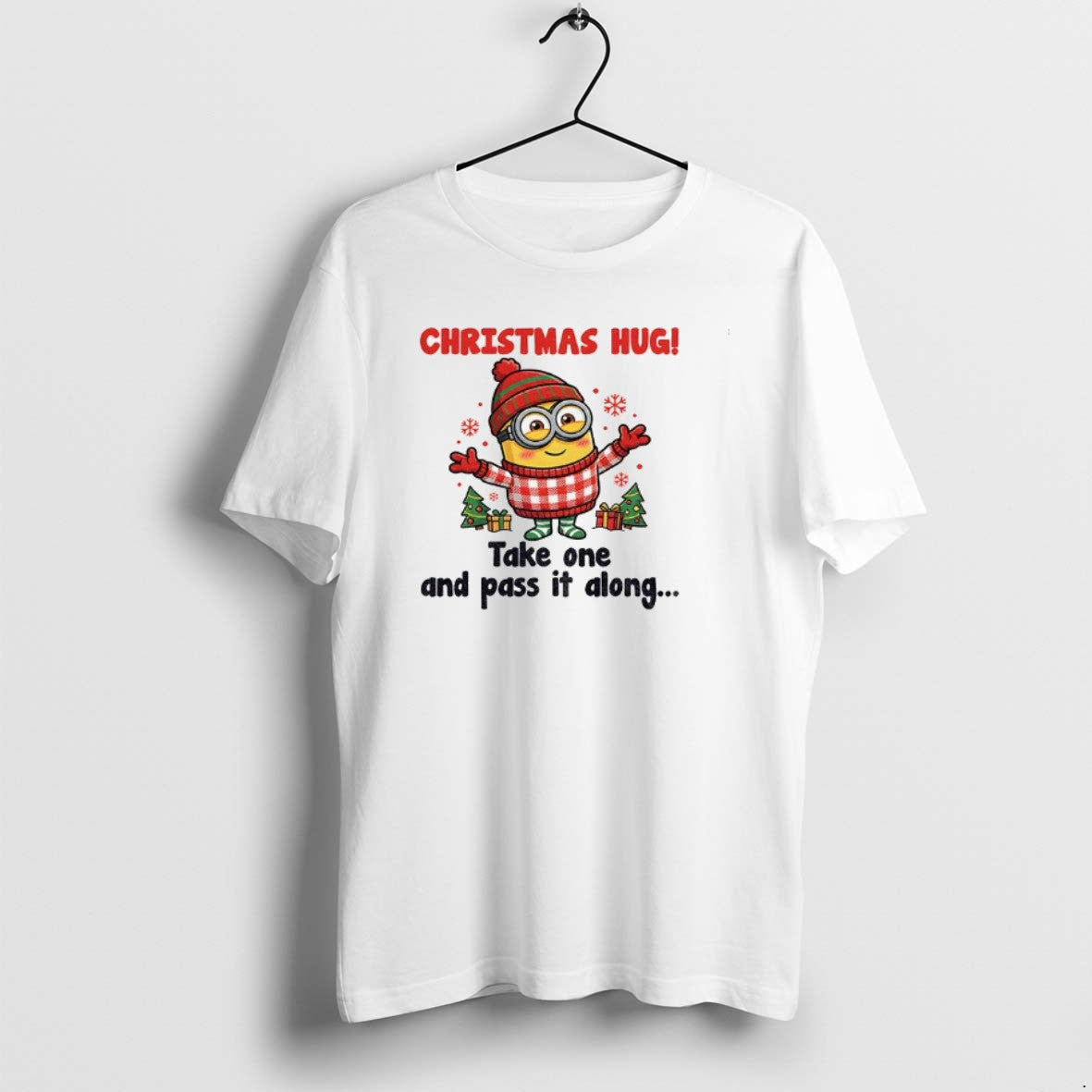 Official Minion Santa Christmas Hug Take One And Pass - Adult & Kids T-Shirts, Sweatshirts & Hoodies apparel design preview 1