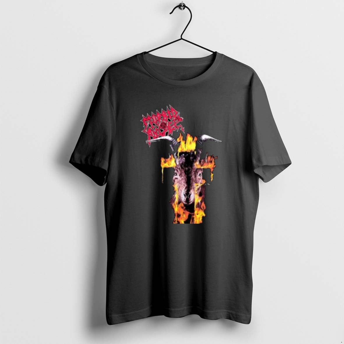 Official Morbid Angel Flaming Goat Circle Black - Adult & Kids T-Shirts, Sweatshirts & Hoodies apparel design preview 1
