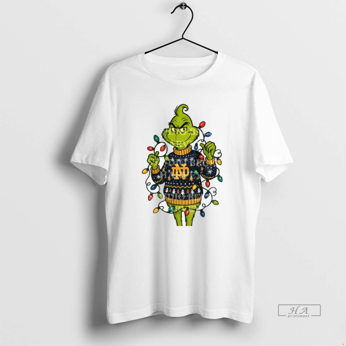 Official Notre Dame Grinch Christmas Light - Adult & Kids T-Shirts, Sweatshirts & Hoodies apparel design preview 1