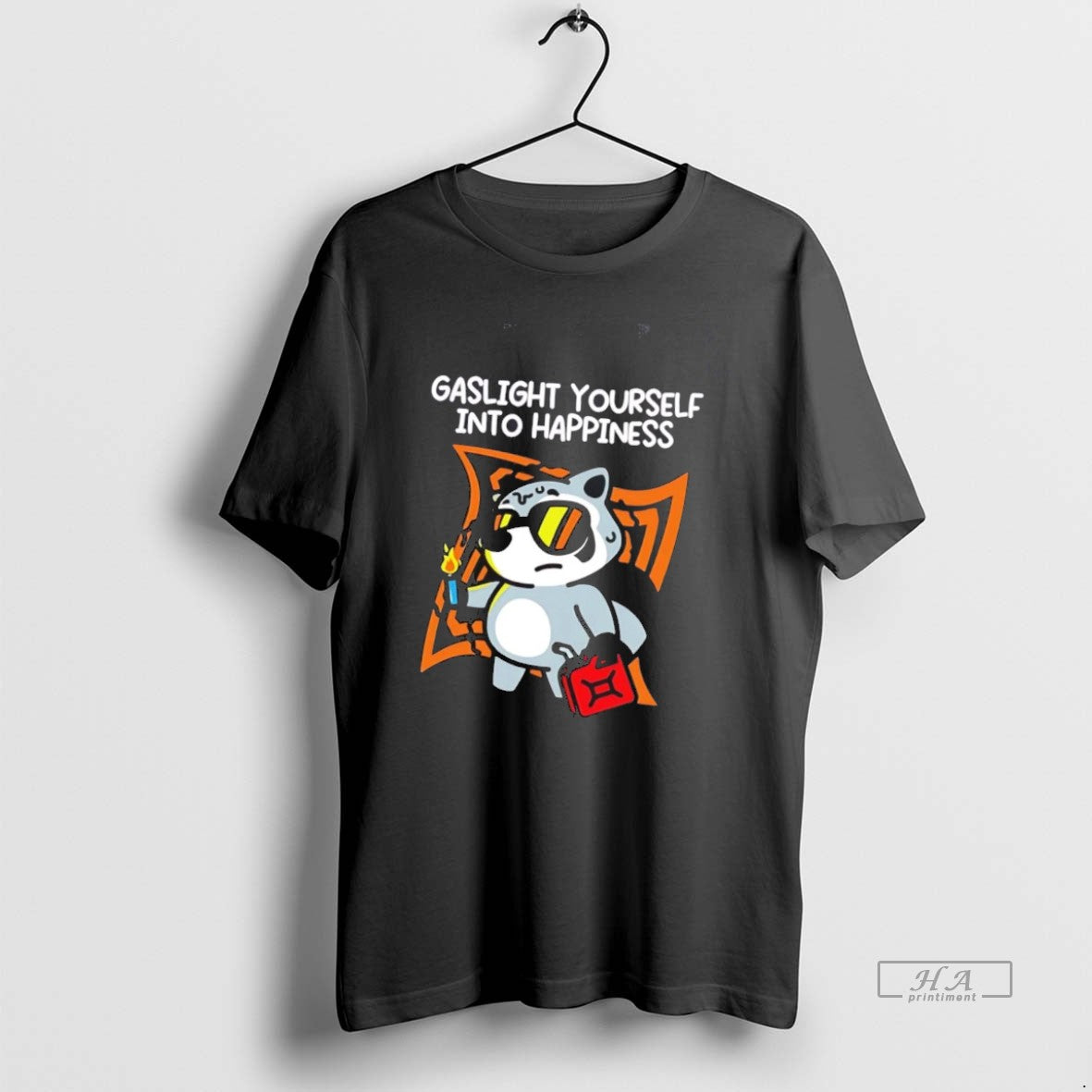 Official Raccoon Gaslight Yourself Into Happiness - Adult & Kids T-Shirts, Sweatshirts & Hoodies apparel design preview 1