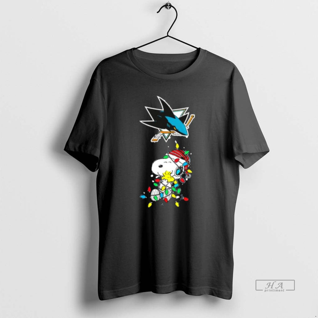 Official San Jose Sharks Peanuts Christmas Night 2025 - Adult & Kids T-Shirts, Sweatshirts & Hoodies apparel design preview 1