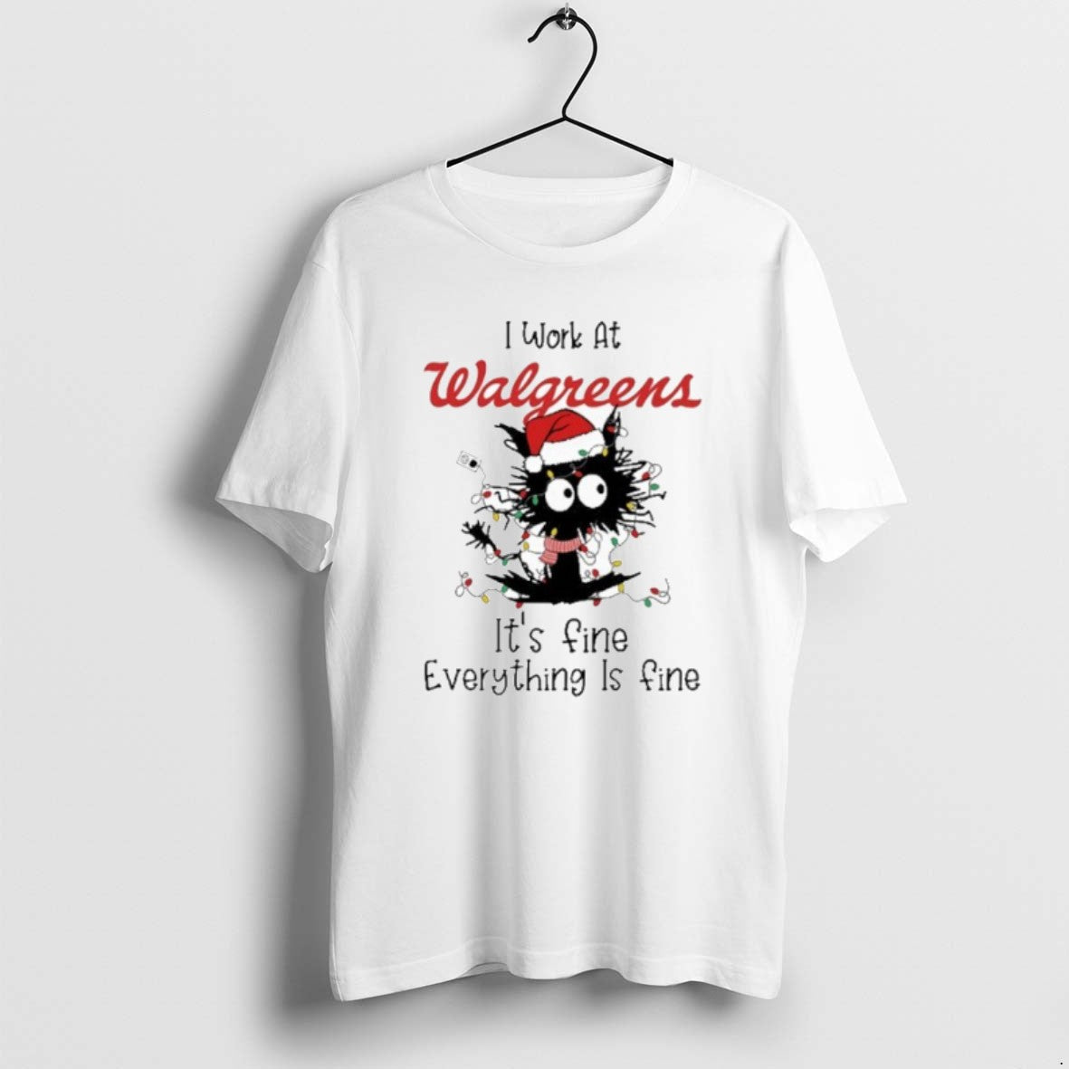 Official Santa Light Cat I Work At Walgreens Its Fine - Adult & Kids T-Shirts, Sweatshirts & Hoodies apparel design preview 1