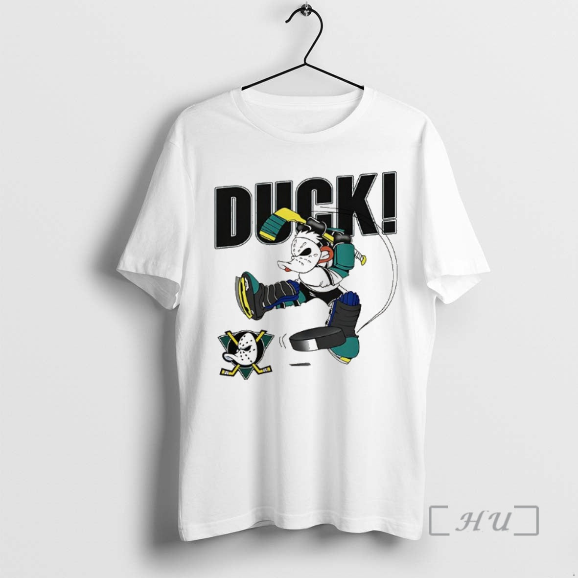Officials Anaheim Mighty Ducks Mascot Playing Hockey - Adult & Kids T-Shirts, Sweatshirts & Hoodies apparel design preview 1