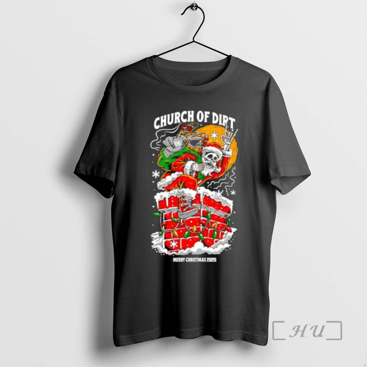 Officials Church Of Dirt Skeletal Santa Claus Merry - Adult & Kids T-Shirts, Sweatshirts & Hoodies apparel design preview 1