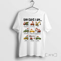 Officials God Says I Am Christmas Construction Trucks - Adult & Kids T-Shirts, Sweatshirts & Hoodies apparel design preview 1