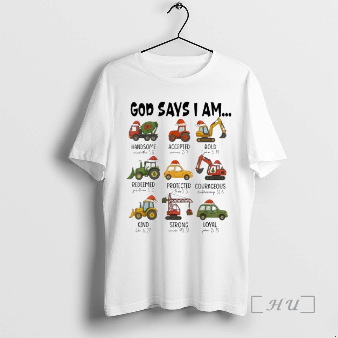 Officials God Says I Am Christmas Construction Trucks - Adult & Kids T-Shirts, Sweatshirts & Hoodies apparel design preview 1