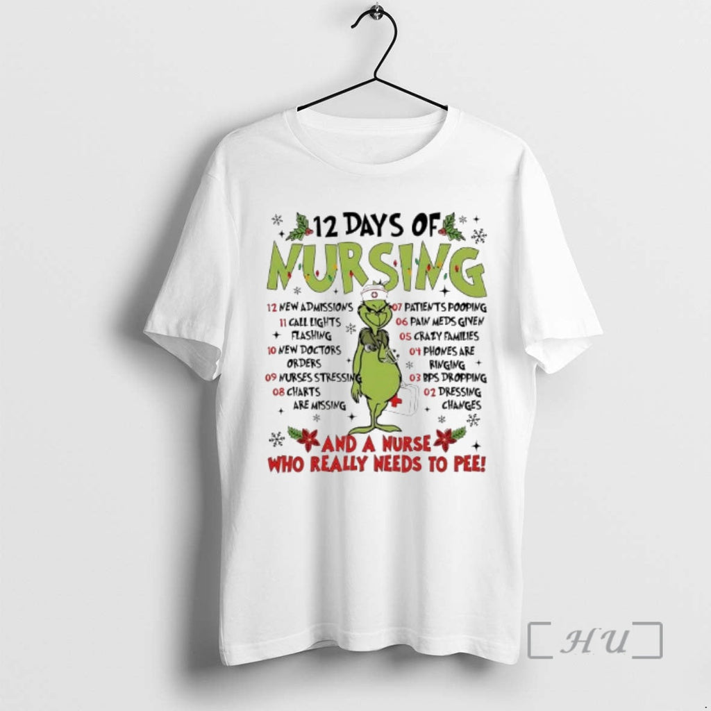 Officials Grinch 12 Days Of Nursing And A Nurse Who - Adult & Kids T-Shirts, Sweatshirts & Hoodies apparel design preview 1