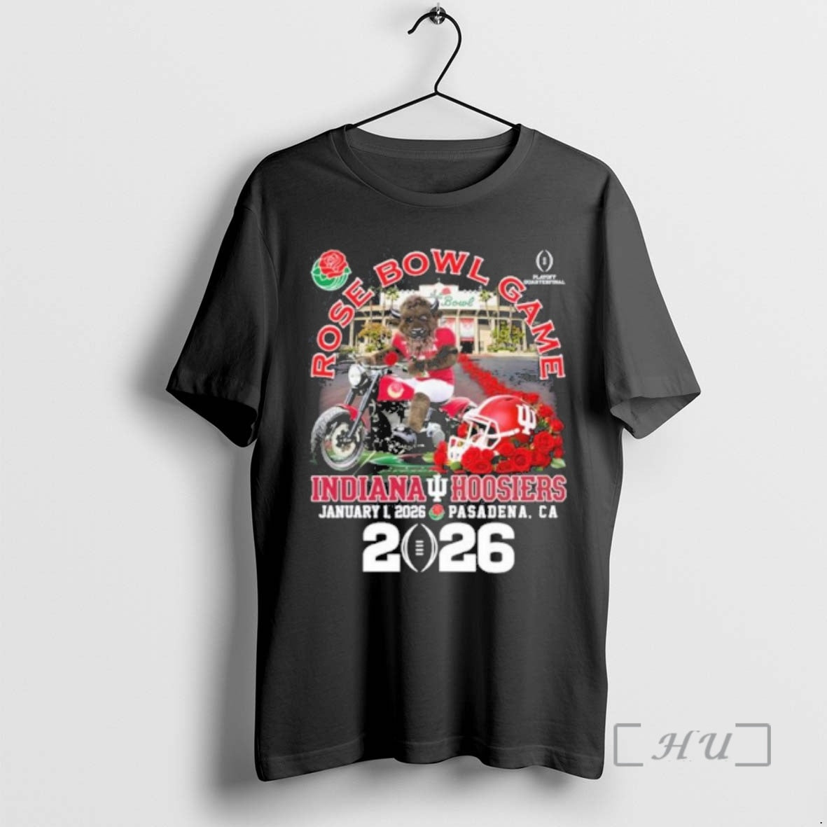 Officials Indiana Football Mascot Rose Bowl 2026 - Adult & Kids T-Shirts, Sweatshirts & Hoodies apparel design preview 1