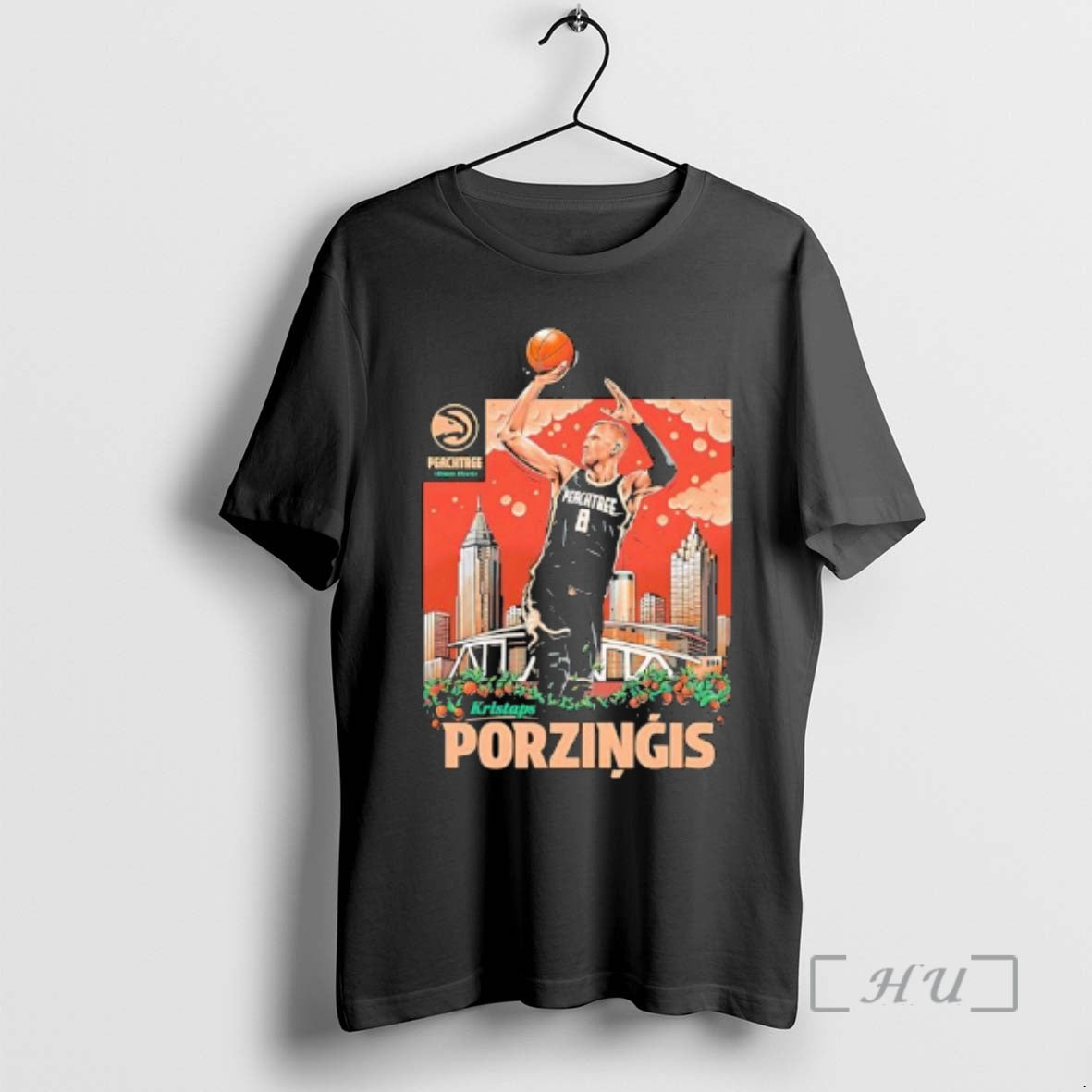 Officials Kristaps Porzingis Peachtree Skyline Player - Adult & Kids T-Shirts, Sweatshirts & Hoodies apparel design preview 1