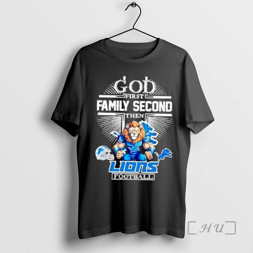 Officials Mascot Of Detroit Lions God First Family - Adult & Kids T-Shirts, Sweatshirts & Hoodies apparel design preview 1