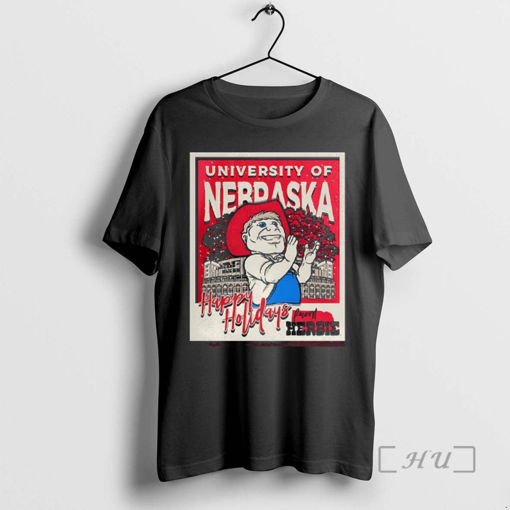 Officials Nebraska Huskers University Happy Holidays - Adult & Kids T-Shirts, Sweatshirts & Hoodies apparel design preview 1
