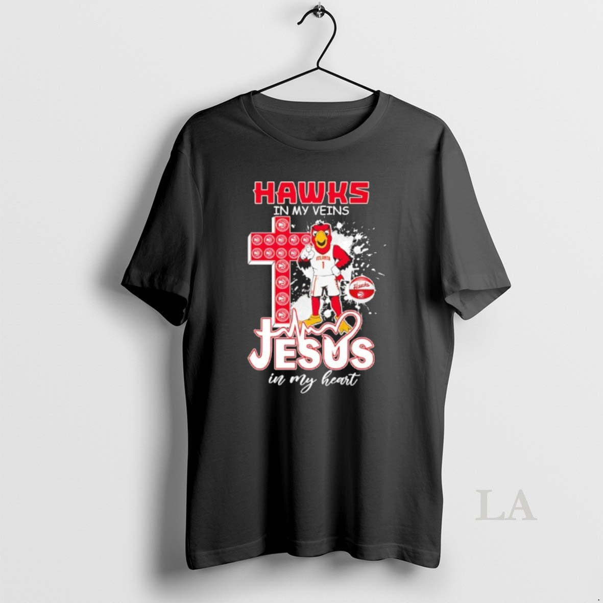 Original Atlanta Hawks In My Veins Jesus Heart Mascot - Adult & Kids T-Shirts, Sweatshirts & Hoodies apparel design preview 1