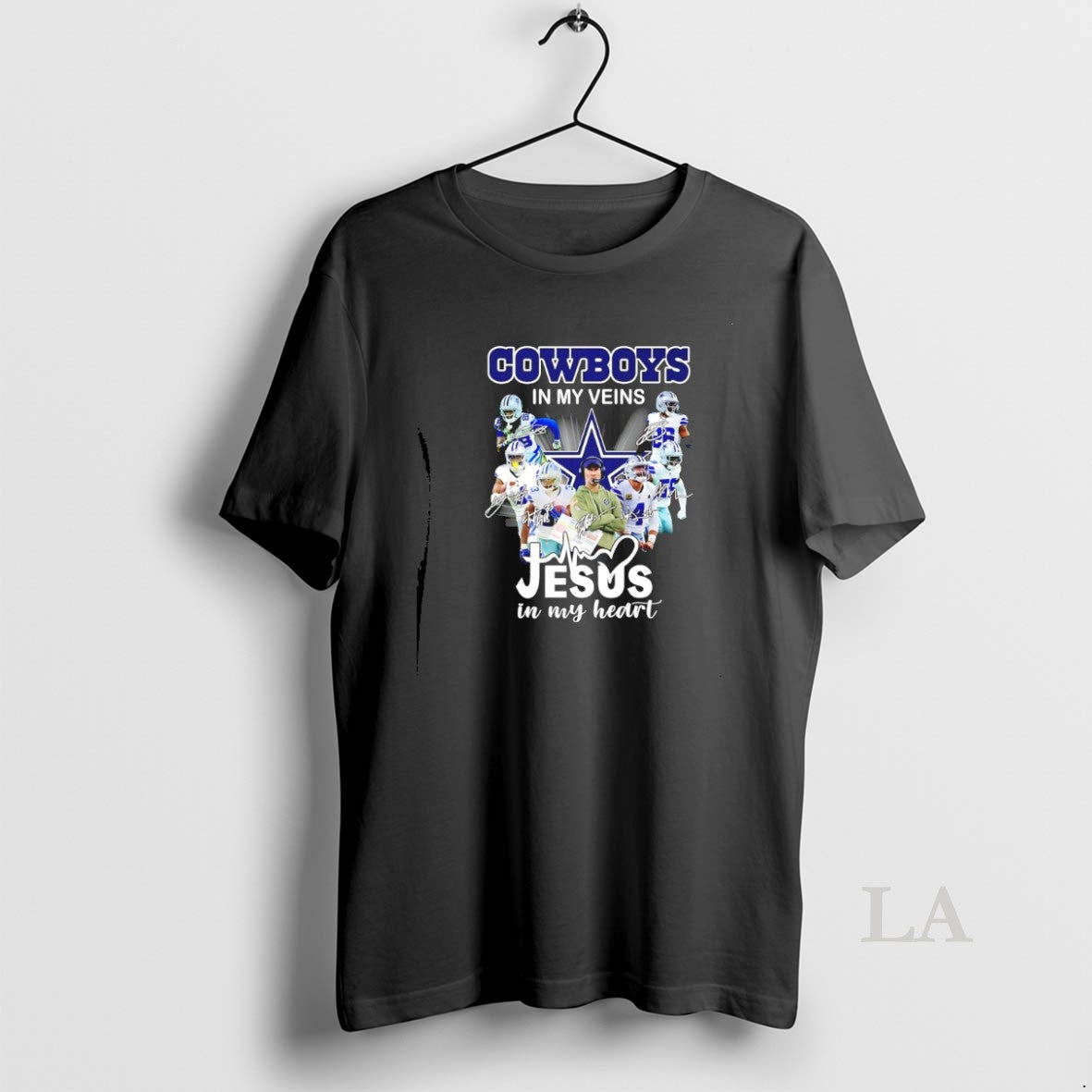 Original Dallas Cowboys In My Veins Jesus Heart - Adult & Kids T-Shirts, Sweatshirts & Hoodies apparel design preview 1