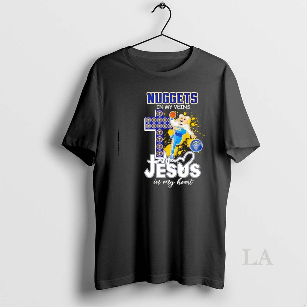 Original Denver Nuggets In My Veins Jesus Heart - Adult & Kids T-Shirts, Sweatshirts & Hoodies apparel design preview 1