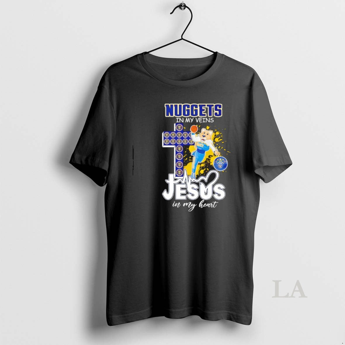Original Denver Nuggets In My Veins Jesus Heart - Adult & Kids T-Shirts, Sweatshirts & Hoodies apparel design preview 1