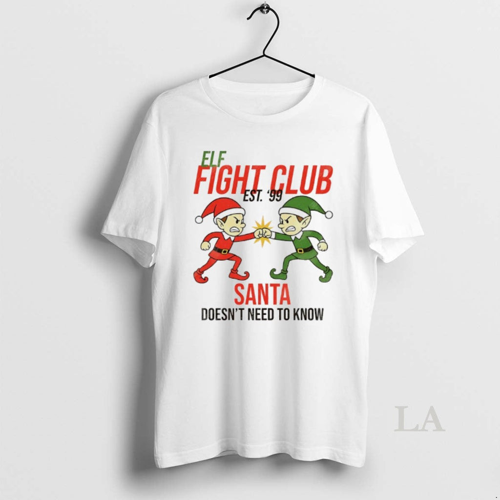 Original Elf Fight Club Santa Doesnt Need To Know - Adult & Kids T-Shirts, Sweatshirts & Hoodies apparel design preview 1