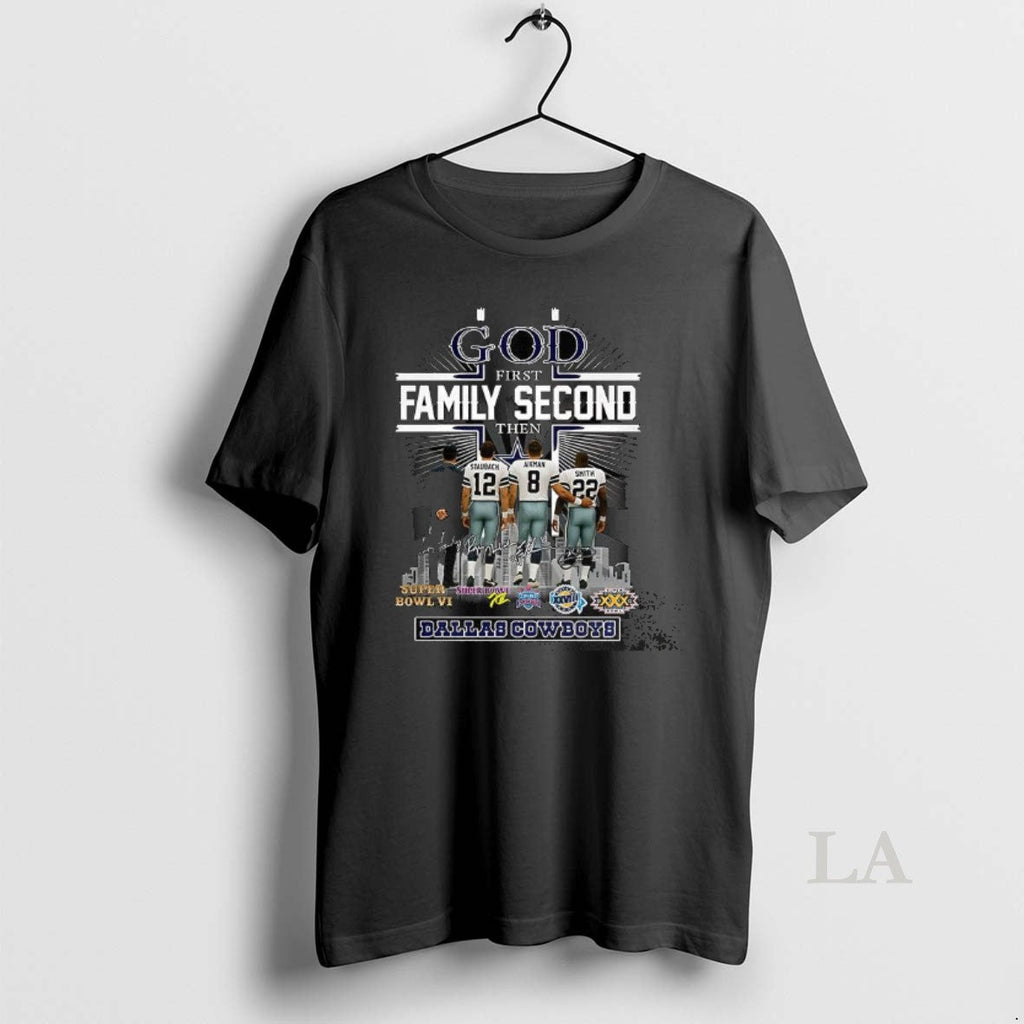 Original God First Family Second Then Dallas Cowboys - Adult & Kids T-Shirts, Sweatshirts & Hoodies apparel design preview 1
