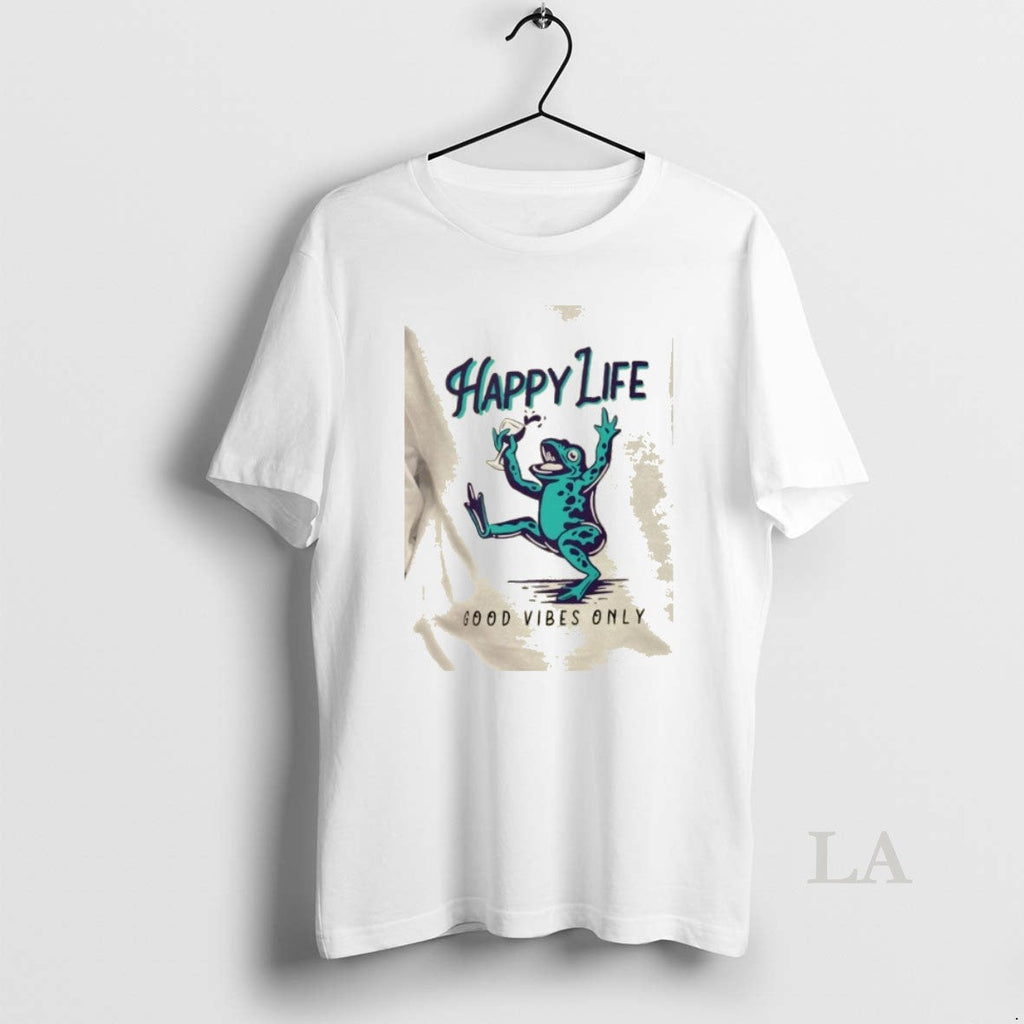 Original Happy Life Good Vibes Only Frog - Adult & Kids T-Shirts, Sweatshirts & Hoodies apparel design preview 1