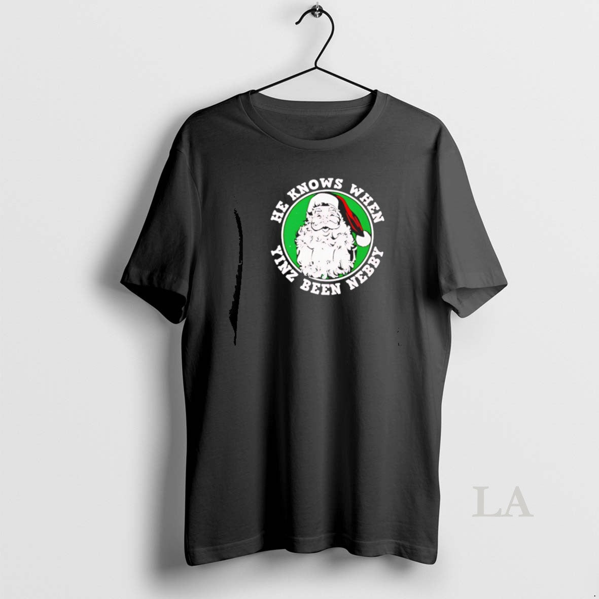 Original He Knows When Yinz Been Nebby Santa - Adult & Kids T-Shirts, Sweatshirts & Hoodies apparel design preview 1