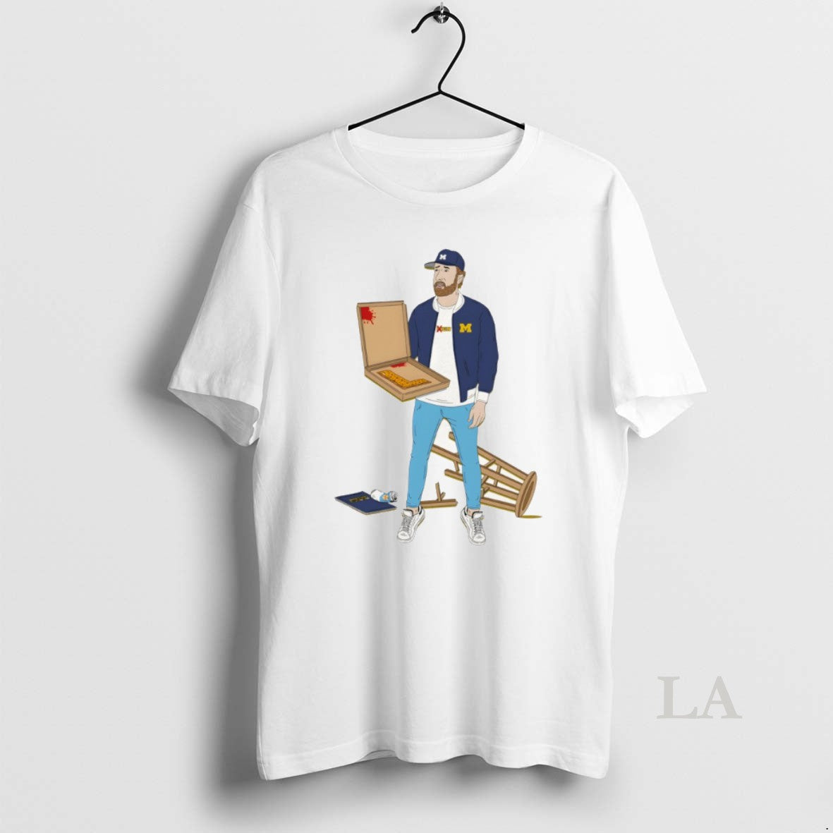 Original Michigan Wolverines Football Holding Pizza - Adult & Kids T-Shirts, Sweatshirts & Hoodies apparel design preview 1