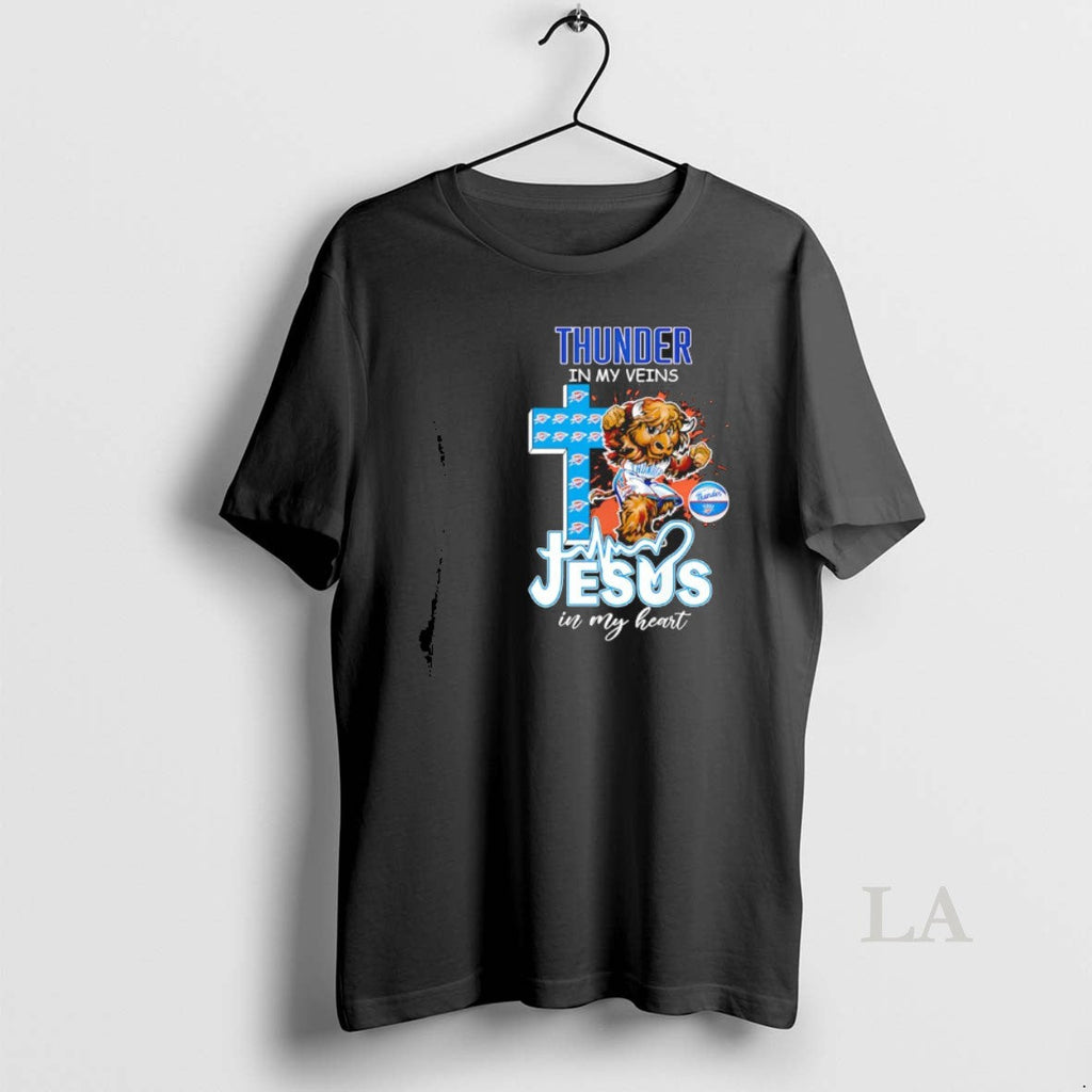 Original Oklahoma City Thunder In My Veins Jesus - Adult & Kids T-Shirts, Sweatshirts & Hoodies apparel design preview 1