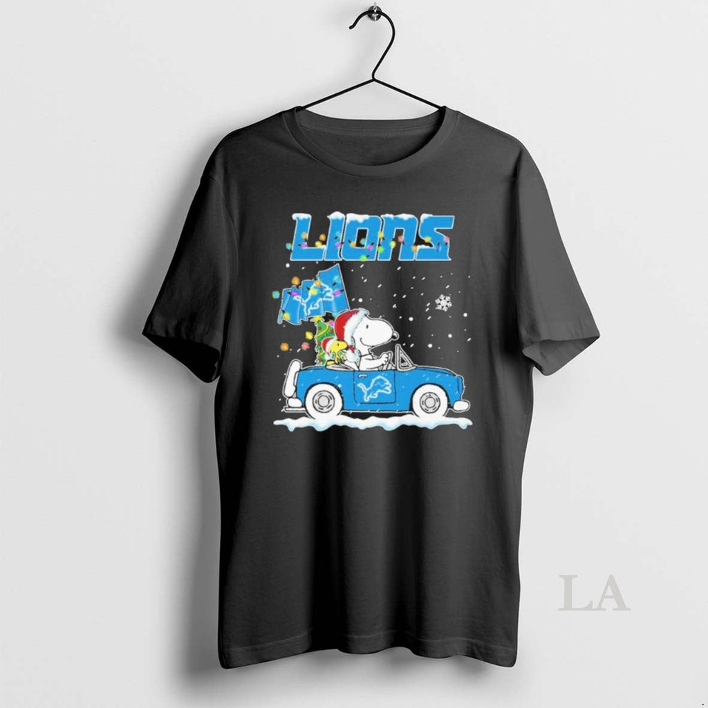Original The Peanuts X Detroit Lions Driving Car - Adult & Kids T-Shirts, Sweatshirts & Hoodies apparel design preview 1