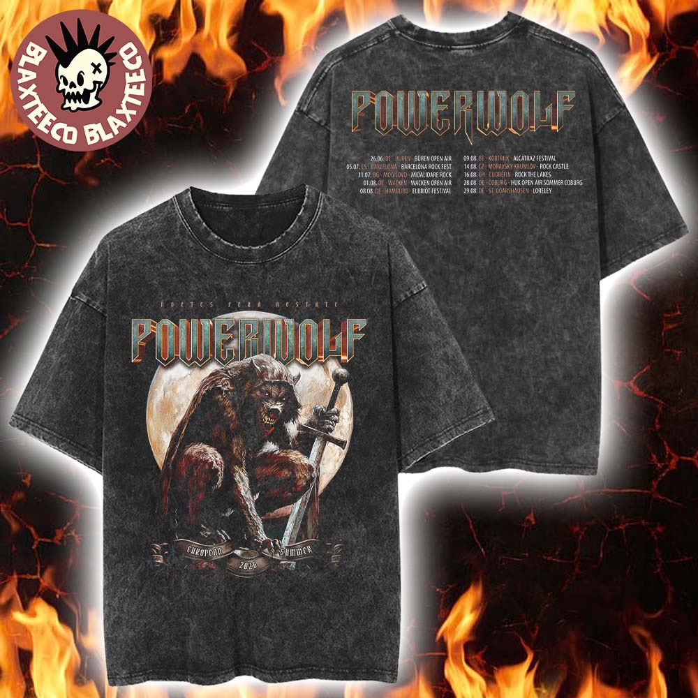 Powerwolf European Summer 2026 Tour Schedule Dates - Adult & Kids T-Shirts, Sweatshirts & Hoodies apparel design preview 1