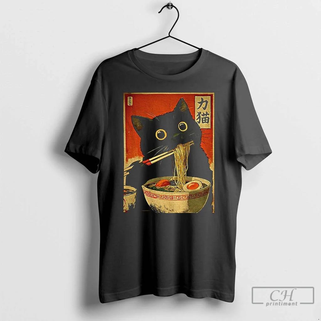 Premium Cat Eating Ramen Japanese Style - Adult & Kids T-Shirts, Sweatshirts & Hoodies apparel design preview 1