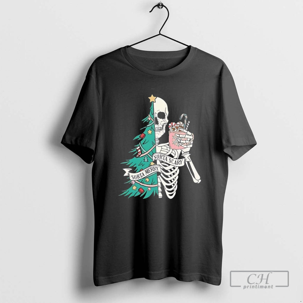 Premium Christmas Sorta Merry Scary Skeleton Xmas - Adult & Kids T-Shirts, Sweatshirts & Hoodies apparel design preview 1
