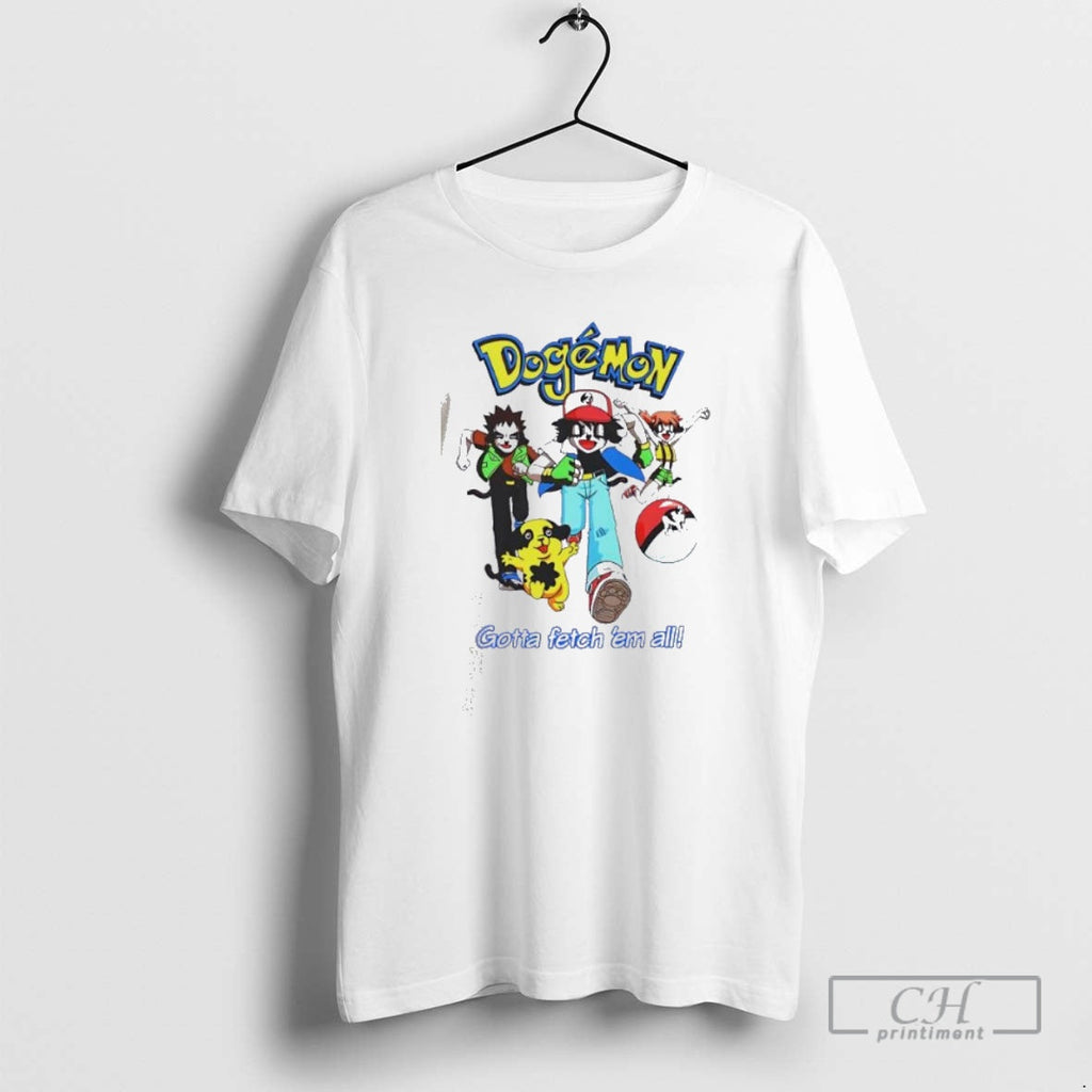 Premium Dogemon Gotta Fetch Em All Funny Cartoon - Adult & Kids T-Shirts, Sweatshirts & Hoodies apparel design preview 1