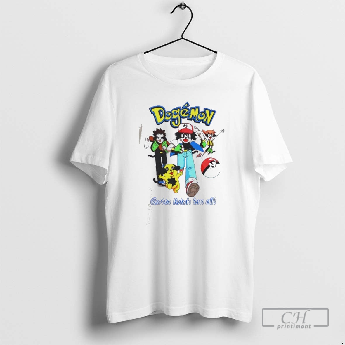 Premium Dogemon Gotta Fetch Em All Funny Cartoon - Adult & Kids T-Shirts, Sweatshirts & Hoodies apparel design preview 1