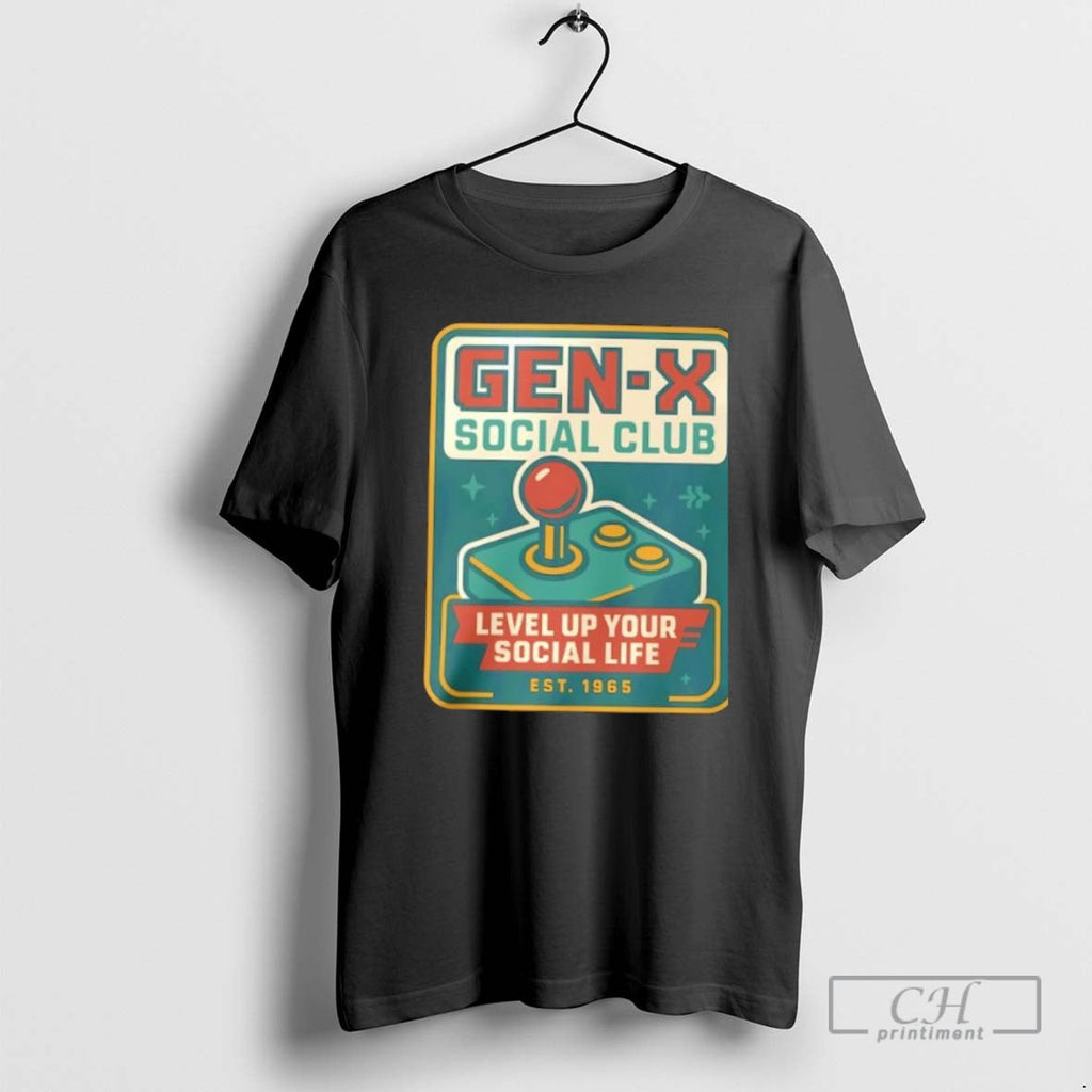 Premium Gen X Social Club Level Up Your Life Est 1965 - Adult & Kids T-Shirts, Sweatshirts & Hoodies apparel design preview 1
