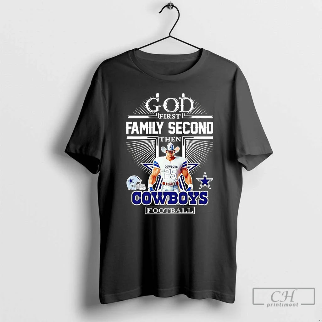 Premium God First Family Second Then Dallas Cowboys - Adult & Kids T-Shirts, Sweatshirts & Hoodies apparel design preview 1