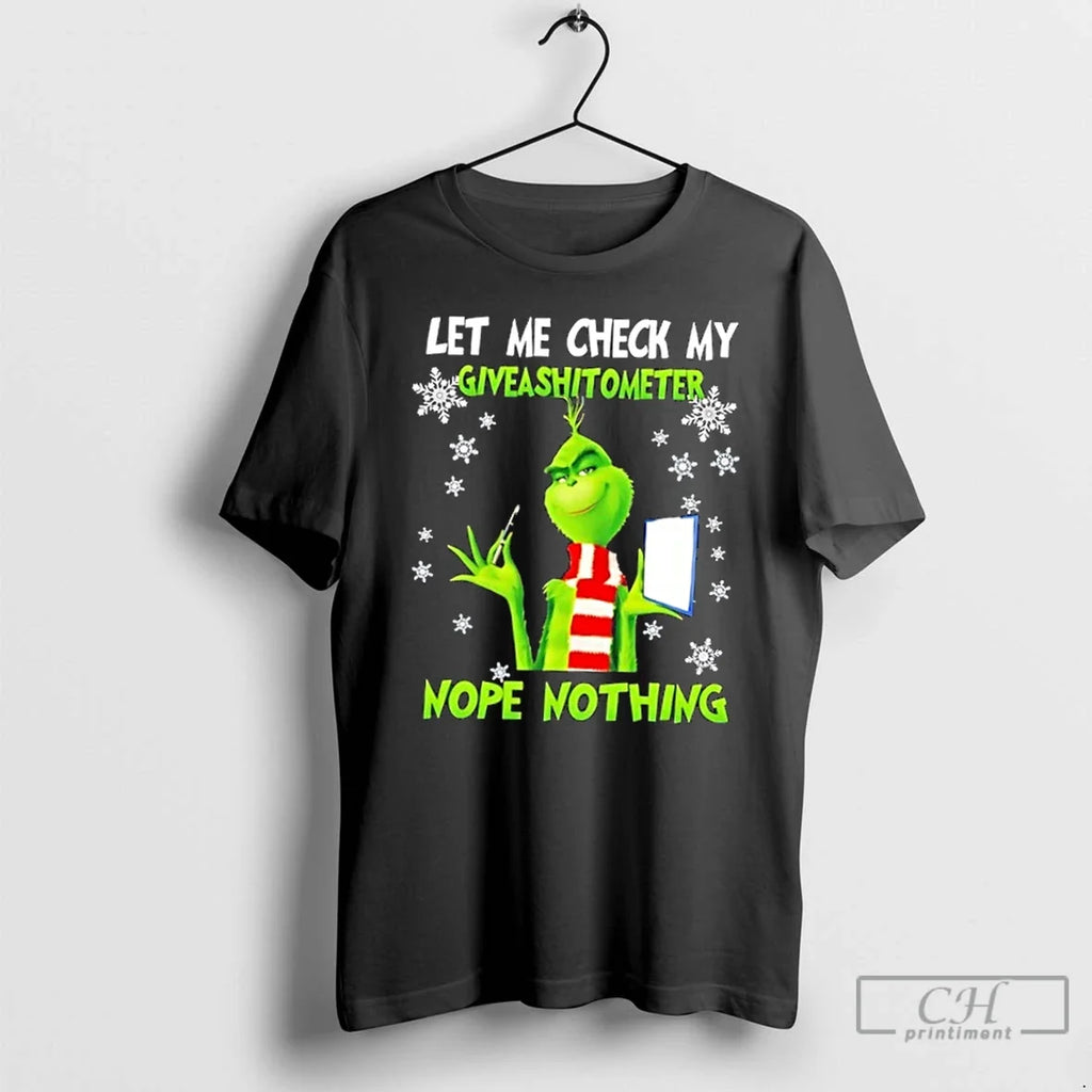 Premium Grinch Let Me Check My Giveashitometer Nope - Adult & Kids T-Shirts, Sweatshirts & Hoodies apparel design preview 1